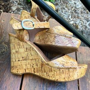 LUCKY BRAND LINDEY CORK PLATFORM WEDGE SANDALS SIZE 8.5
